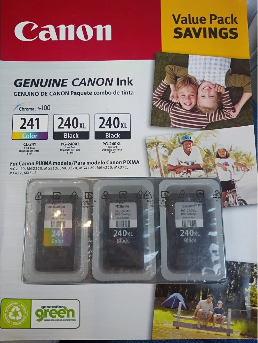 GENUINE Canon PG-240XL Black (x2) & CL-241 Color Ink Cartridge Combo Pack PIXMA